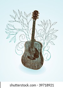  guitar with hand drawn tree