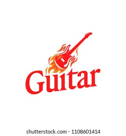 Guitar hand written lettering logo, emblem, label, badge. Vintage style. Isolated on white background. Vector illustration.