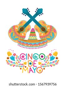 Guitar and hat design, Cinco de mayo mexico culture tourism landmark latin and party theme Vector illustration