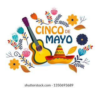 guitar with hat and flowers to mexican event