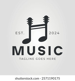 guitar head and musical note logo vector illustration design