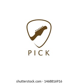 guitar head with pick as emblem vector logo design