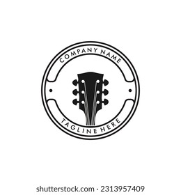 Guitar Headstock for Guitarist Band logo, Vintage Retro Saloon Bar logo design
