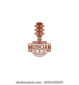 Guitar Headstock for Guitarist Band logo, Country Music Fest Western Vintage Retro Saloon Bar logo