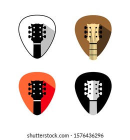 Guitar headstock logo. Mediator shape design musical symbol. Guitar school or lessons sign with variations.