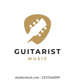 Guitar headstock and guitar pick logo design inspiration