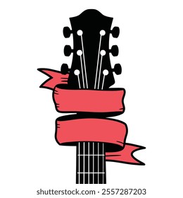 Guitar Headstock with Ribbon Illustration