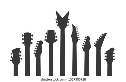  Guitar headstock silhouette. Electric Guitars, Acoustic Guitars or Rock Guitar vector headstock.