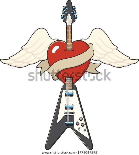 Guitar Heart Cute Art Vector Design Stock Vector (Royalty Free