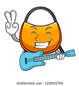 With guitar hobo bag outline on image cartoon