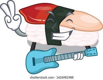 With guitar hokkigai sushi in the mascot shape