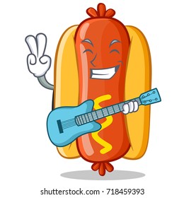 With Guitar Hot Dog Cartoon Character