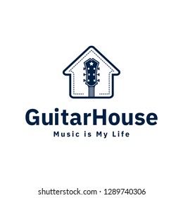 Guitar house logo design inspiration in blue color