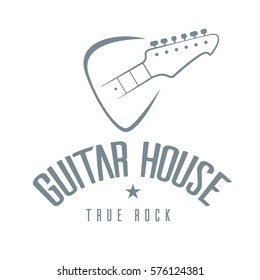 Guitar house outline logo. Rock guitar