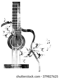 Guitar with hummingbirds design