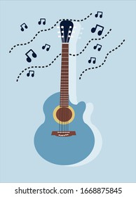 Guitar icon, blue color, simple design, good looking. This guitar can be a background or can be a poster. 