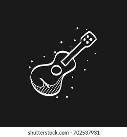 Guitar icon in doodle sketch lines. Music instrument string sound