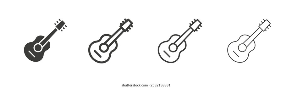 Ícone de guitarra em tamanhos de preenchimento e três traçados