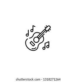 Guitar icon, flat design line art thin style, vector illustration. Festive carnivals in Brazil and Mardi Gras in Venice

