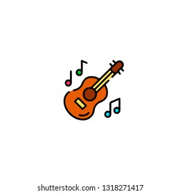 Guitar icon, flat design line art thin style, vector illustration. Festive carnivals in Brazil and Mardi Gras in Venice
