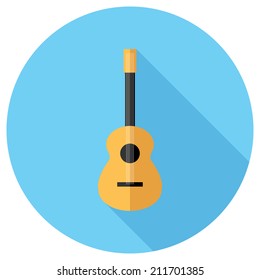 Guitar icon. Flat design style modern vector illustration. Isolated on stylish color background. Flat long shadow icon. Elements in flat design.