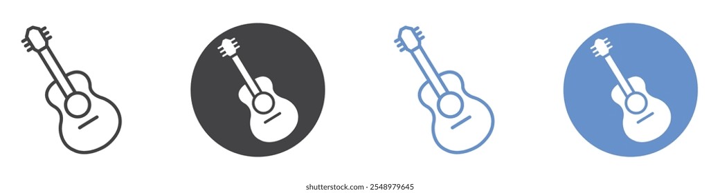 Guitar icon flat line symbol set.