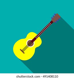 Guitar icon in flat style with long shadow. Musical instrument symbol vector illustration