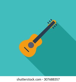 Guitar icon. Flat vector related icon with long shadow for web and mobile applications. It can be used as - logo, pictogram, icon, infographic element. Vector Illustration.