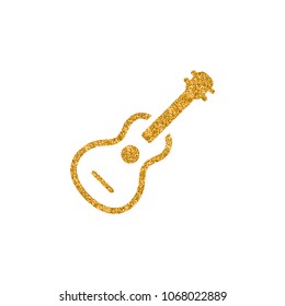 Guitar icon in gold glitter texture. Sparkle luxury style vector illustration.