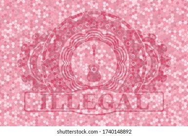 icono de la guitarra y texto ilegal color rosa mosaico patrón de estilo realismo emblema. Fondo de lujo de hexágono geométrico. Ilustración vectorial. 