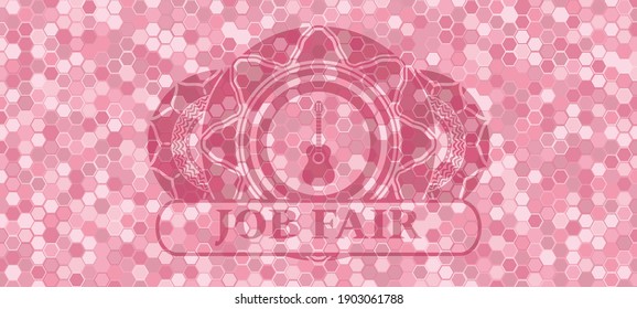 guitar icon and Job fair text pink tiles mosaic style pattern realistic emblem. Geometric hexagon fashionable background. Vector illustration. 