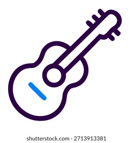 Gitarrensymbol. Eine lineare Vektorgrafik der Gitarre, einzeln auf weißem Hintergrund.