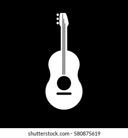 Guitar icon. Logo or emblem. White color silhouette.