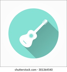 Guitar  - icon with long shadow, flat design. Vector illustration