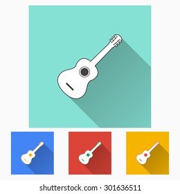 Guitar  - icon with long shadow, flat design. Vector illustration