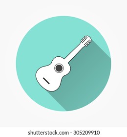 Guitar icon with long shadow, flat design. Vector illustration.
