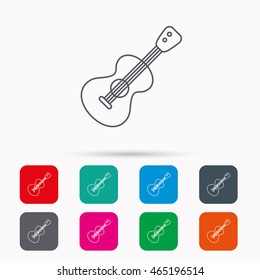 Guitar icon. Musical instrument sign. Band guitarist symbol. Linear icons in squares on white background. Flat web symbols. Vector