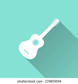 Guitar icon on a green background. Vector illustration, flat design.