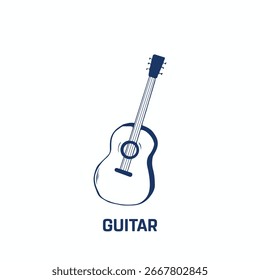 Um ícone de guitarra em um fundo branco, Uma ilustração desenhada à mão do ícone de guitarra em um fundo branco