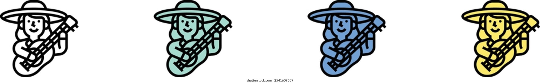 guitar icon. Outline, Green, Blue and Yellow Style Design Isolated On White Background