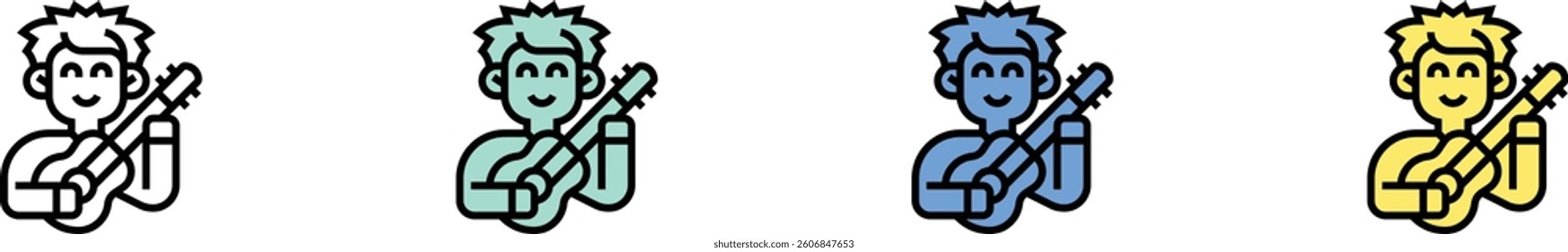 guitar icon. Outline, Green, Blue and Yellow Style Design Isolated On White Background