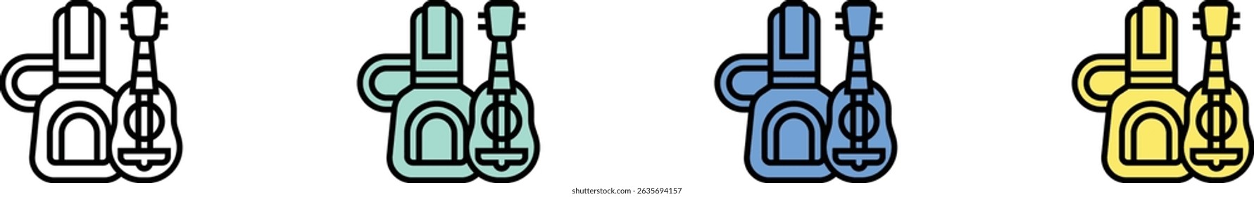 guitar icon. Outline, Green, Blue and Yellow Style Design Isolated On White Background