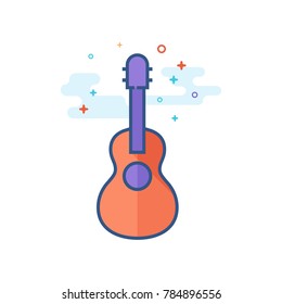 Guitar icon in outlined flat color style. Vector illustration.