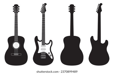 Gitarrensymbol eingestellt. Akustische und elektrische Gitarren. Musikinstrument Silhouetten. Vektorgrafik.