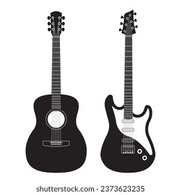 Guitar icon set. Acoustic and electric guitars. Music instrument silhouettes. Vector illustration.