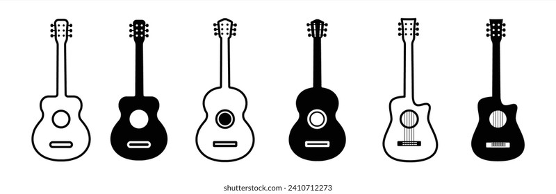 	
Guitar icon set. black Acoustic guitar isolated. Guitar icon collection, guitars icon classical line and outline, vector illustration.	