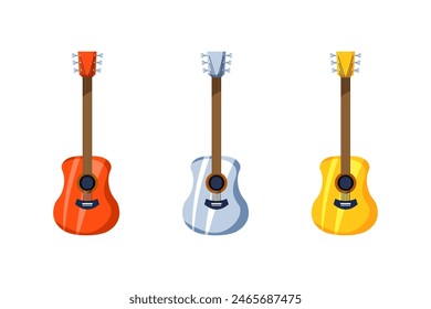 Guitar icon set. Colored Guitars. Flat Style. Vector icons