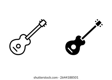 Conjunto de ícones de guitarra. Símbolo do instrumento musical. Ilustração de vetor de linha simples de guitarra acústica e clássica isolada.