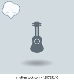 Guitar icon with shadow. Cloud of download with arrow.