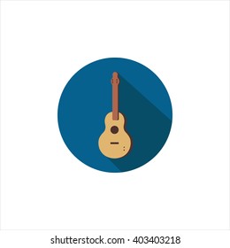 Guitar Icon. Guitar vector illustration. Classic Guitar Icon. Classic Guitar vector illustration. Flat Vector Illustration with Long Shadow. Flat icon with Long Shadow